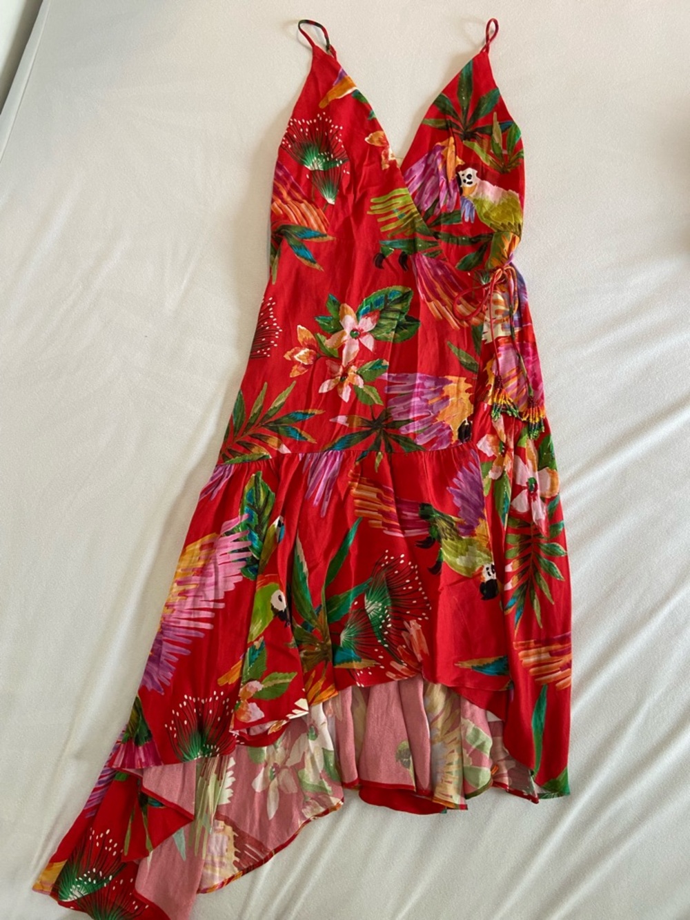 FARM Rio Red Tropical Print Midi Dress